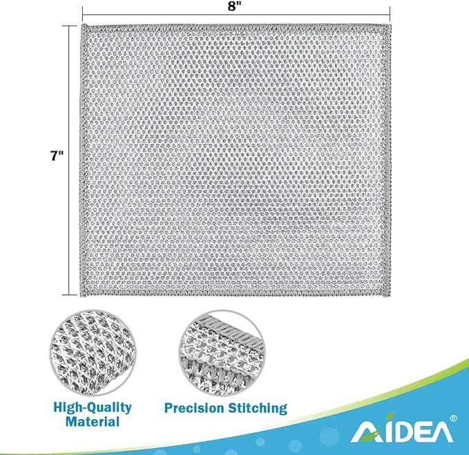 AIDEA Non Scratch Wire Dishcloth 24PK, Wire Dishwashing Rag for Wet and Dry, Washable Dish Rags No Odor, Cleaning Pads Steel Scrubber for Cookware, Sinks, Dishes, Stove Tops, 7"×8"