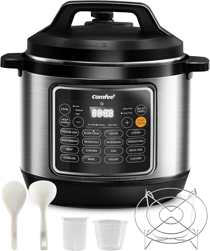 COMFEE’ Pressure Cooker 8 Quart with 16 Cooking Functions, Olla de Presion Non-Stick Pot Yogurt Maker Rice Cooker Slow Cooker Sauté Steamer, Healthy Ceramic Inner Pot