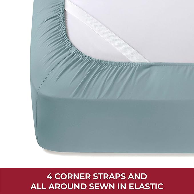 Mellanni RV Short Queen Sheets - 4 PC Iconic Collection Bedding - Hotel Luxury, Extra Soft, Cooling Bed Sheets - Deep Pocket up to 10 inch (RV/Short Queen, Spa Blue)