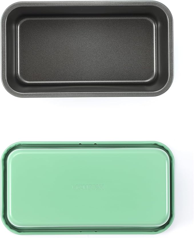 Monfish Bread Loaf Pans for Home Baking, 2pcs Carbon Steel 1lb loaf Tin, Rosemary Green 9x5 inch Non-Stick bread Pan Mold
