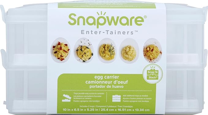 Snapware (2-Layer, 24 Eggs) Plastic Detachable Deviled Egg Carrier Storage Container With Lid and Handle, Freezer Dishwasher Microwave Safe