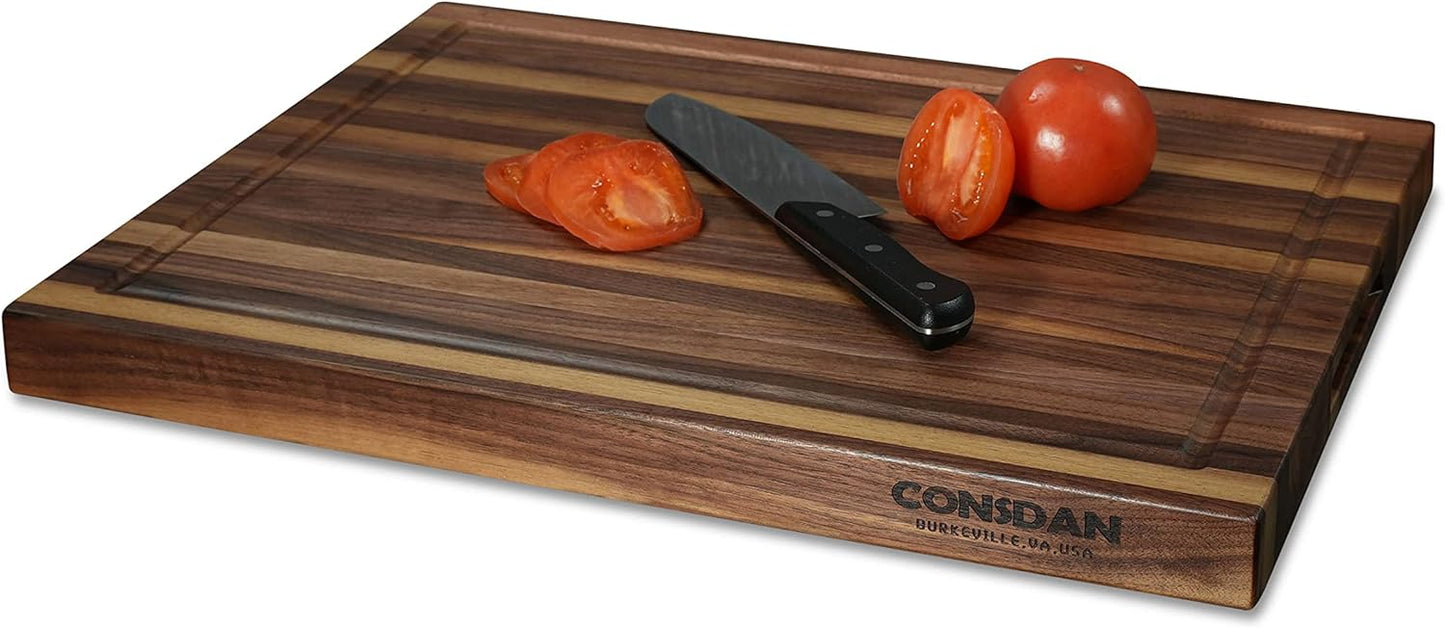 CONSDAN Walnut Cutting Board for Kitchen, USA Grown Hardwood, 20 x 15, with Invisible Inner Handle, Prefinished with Food-Grade Oil, Suitable for Kitchen Edge Grain, 1-1/2" Thick
