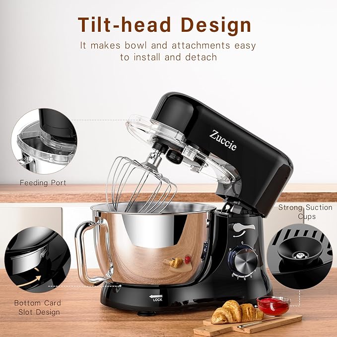 Stand Mixer, Zuccie 4.8QT Kitchen Electric Stand Mixer, 380W Motor Power Food Mixer, 8+P-Speed Dough Mixer with Dough Hook, Wire Whip & Beater, Black
