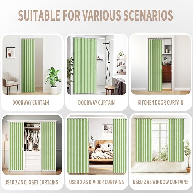 Vatge Closet Curtain for Open Closet - Green Door Curtains for Doorways Accordion Style Door Curtains for Doorway and Folding Closet Door Cover,1 Panel with Tieback, W39 x L78, Green