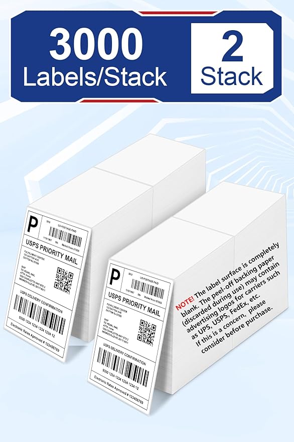 Bulk 4x6 Thermal Labels - 6000 Adhesive Labels | Smudge-Resistant & BPA-Free | Thermal Printer Compatible