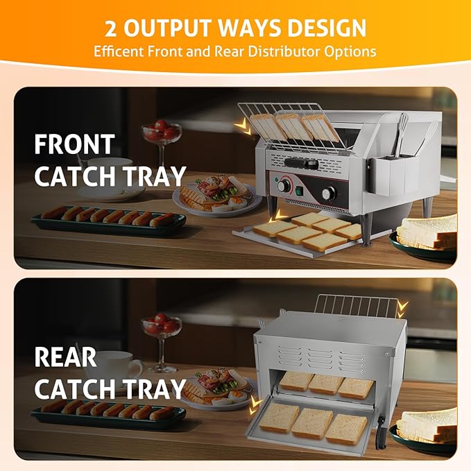WICHEMI Commercial Toaster 450 Slices/Hour Commercial Conveyor Toaster Electric Stainless Steel Heavy Duty for Restaurant Bun Bagel Bread, 2600W