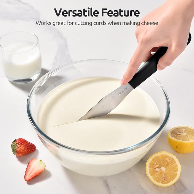 U-Taste Cake Icing Spatulas Set: Straight Decorating Frosting Knife with 6", 8", 10" Thinner Stainless Steel Blade, Flexible Smoothing Spreading Tools with Comfortable PP Handle for Cream (Black)