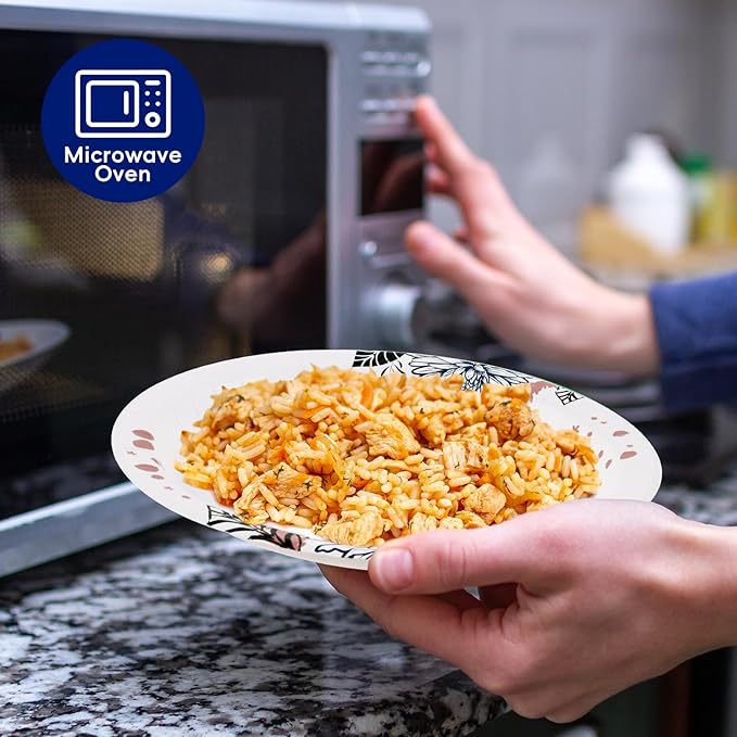 JOLLY CHEF 𝟭𝟰𝟬 𝗖𝗼𝘂𝗻𝘁 𝗣𝗮𝗽𝗲𝗿 𝗣𝗹𝗮𝘁𝗲𝘀 𝟭𝟬 𝗶𝗻𝗰𝗵 Soak Proof, Cut Proof, Heavy Duty Flower Printed Disposable Paper Plates for Everyday Use