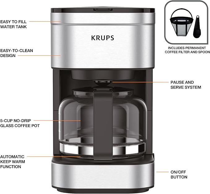 KRUPS Newer Model Drip Coffee Maker, Glass, Silver