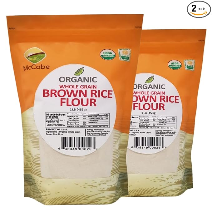 McCabe Organic Brown Rice Flour - Brown Rice Flour Organic | Rich with Fiber & Minerals | USDA and CCOF Certified | Product of USA | 1Lb (Pack of 2)