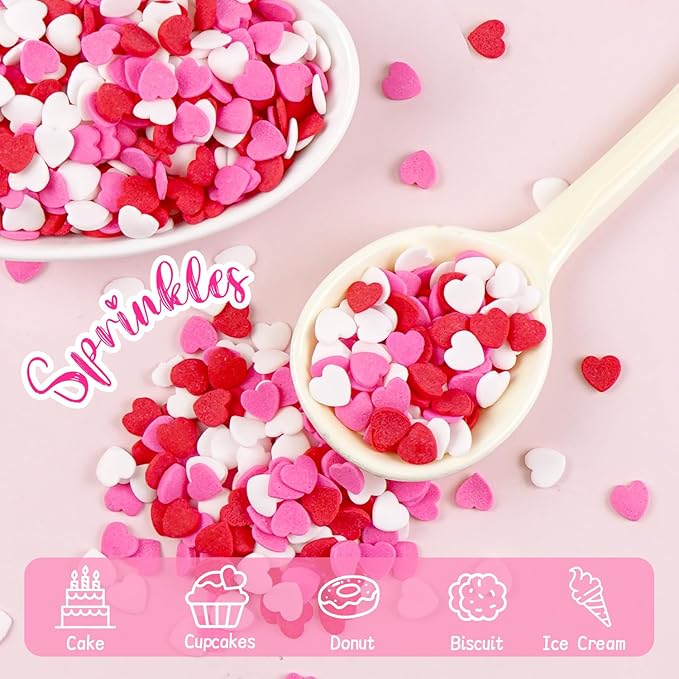 Heart Sprinkles For Cake Decorating, Red Pink and White Edible Mix Baking Candy, 150g/5.29oz, Ice cream, Cupcake Topper, Cookie, Mother's Day, Birthday, Valentine's Day, Wedding Party Supplies