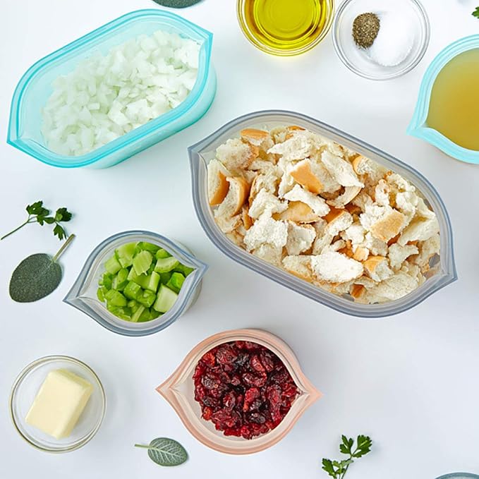 Zip Top Reusable Food Storage Bags | Large Dish [Teal] | Silicone Meal Prep Container | Microwave, Dishwasher and Freezer Safe | Made in the USA