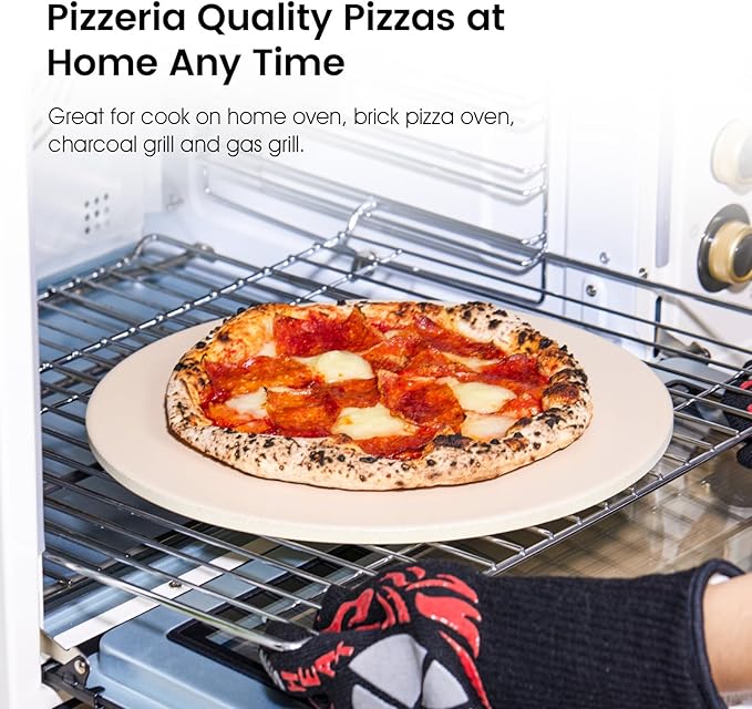 12.6" x 0.4" Coating Pizza Stone, Cordierite & Ceramic Round Pizza Stones for Oven Grill BBQ, Food Grade Baking Stone for Pizza and Bread, Outdoor Pizza Accessories for Grilling