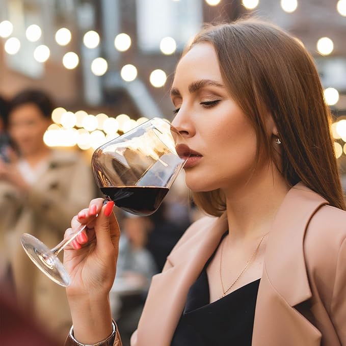 Chouggo Super Large 28Oz Wine Glasses Set of 4, Hand Blown Crystal Red Wine or White Wine Burgundy Glass, Hand Crafted by Artisans - Gifts for Women, Men, Wedding, Anniversary, Christmas, Birthday