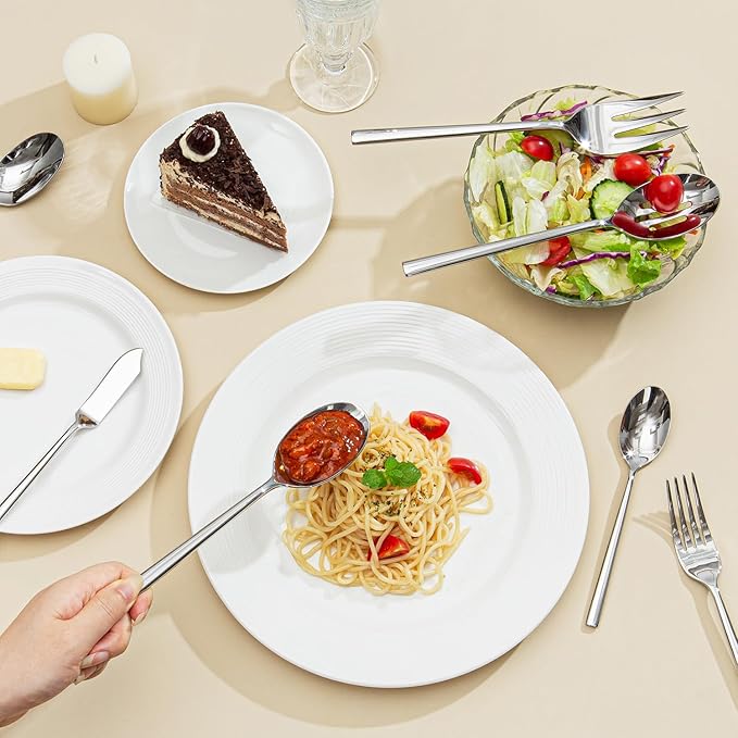 KINGSTONE Silverware Set with Serving Utensils, 65-Piece Forged Flatware Set Cutlery Set Premium Stainless Steel, Service for 12, for Kitchen, Home, Wedding, Party, Mirror Polished and Dishwasher Safe