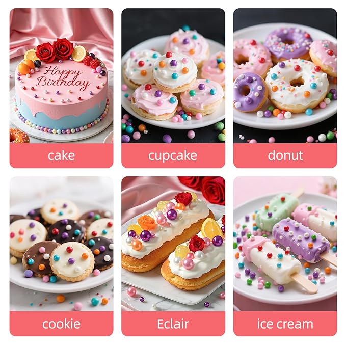 Edible Rainbow Pearl Sprinkles,Colorful Pearl Candy Sprinkles Mixed,Mother's Day Baking Decorating,Pastel Edible Cake Decorations,Perfect for Baking,Ice Cream,Cookies,Cupcake Toppers,Birthday Wedding Party Desserts Supplies,130g/4.58oz