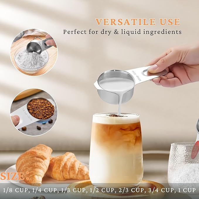 12PCS Measuring Cups and Spoons Set, 7 Stainless Steel Nesting Measuring Cups & 5 Mini Measuring Spoons for Cooking Baking, Dry and Liquid Ingredients Measurement