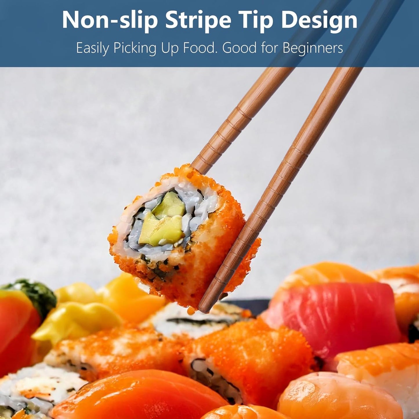 Antner 5 Pairs Bamboo Chopsticks Reusable Chop Sticks Japanese Style Bamboo Chopstick with Black Box Lightweight 8.8 Inch/22.5cm Non-Slip Chopsticks Gift Set