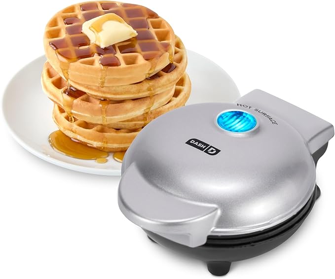 DASH DMW001SL Mini Maker for Individual Waffles, Hash Browns, Keto Chaffles with Easy to Clean, Non-Stick Surfaces, 4 Inch, Silver
