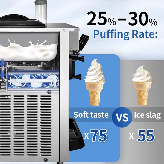 VEVOR Commercial Ice Cream Maker, 22-30L/H Yield, 2200W Countertop Soft Serve Machine with 2x6L Hopper 2L Cylinder LCD Panel Puffing Shortage Alarm, Frozen Yogurt Maker for Restaurant Snack Bar, Silve