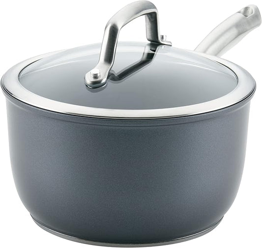 Anolon Accolade Forged Hard Anodized Nonstick Sauce Pan / Saucepan with Lid, 2.5 Quart - Moonstone Gray