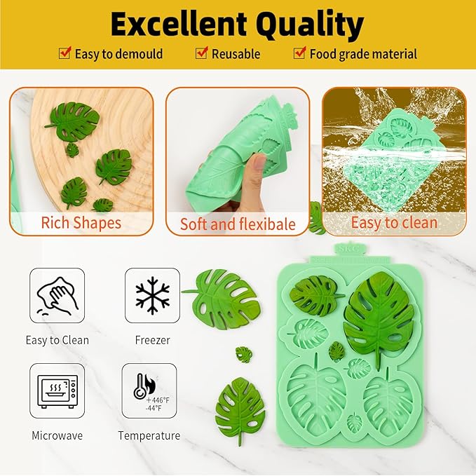 KALAIEN Leaf Molds Silicone,Leaves Chocolate Mold Leaf Fondant Molds Silicone for Clay Crafts Air Dry,3D Candy Gumpaste Moulds Set of 3