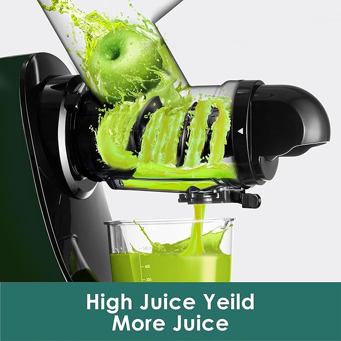 Cold Press Juicer, Masticating Slow Juicer,Juicer Machines Vegetable and Fruit, 3-Inch Wide Feeding Chute, BPA Free Easy to Clean,Quiet and Strong DC Power, 200W(Dark Green)