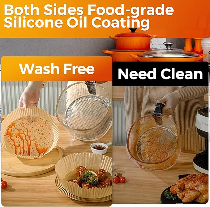 100Pcs Air Fryer Paper Liners Disposable, 8 Inch Max Xl Large Cooker Air Fryer Disposable Paper Liners, Oil Proof Parchment Sheets Round Basket Bowl Liner for Baking