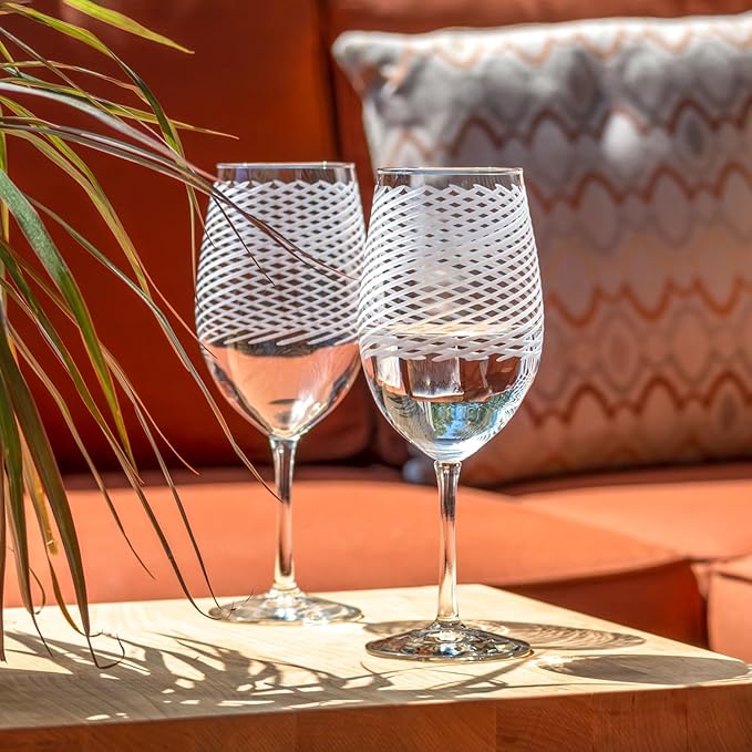 Rolf Glass Cyclone All Purpose Wine Glass | Set of 2 Stemmed 18oz Glasses | Proudly Made in the USA | Large Engraved Tumbler Glasses | Lead-Free Glass