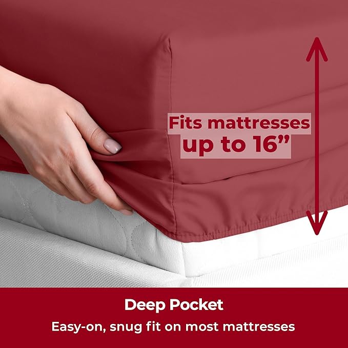 Mellanni Split King Sheets Set - 5 PC Iconic Collection Bedding - Hotel Luxury, Extra Soft, Cooling Bed Sheets - Wrinkle, Fade, Stain Resistant (Split King, Brick Red)