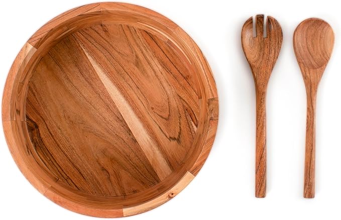 Luxe Designs 12" Wooden Salad Bowl Set with Serving Utensils Eco-Friendly, Multipurpose Mixing & Serving Bowl for Salads, Pasta, Fruits & More – Durable & Stylish Kitchen Essential