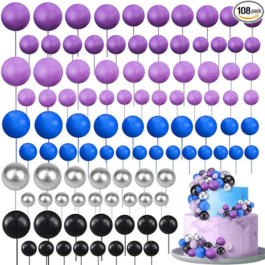108 Pcs Balls Cake Topper DIY Cupcake Insert Foam Balloons for Cake Baking Wedding Anniversary Birthday Decoration(Elegant Colors,Multi Sizes)
