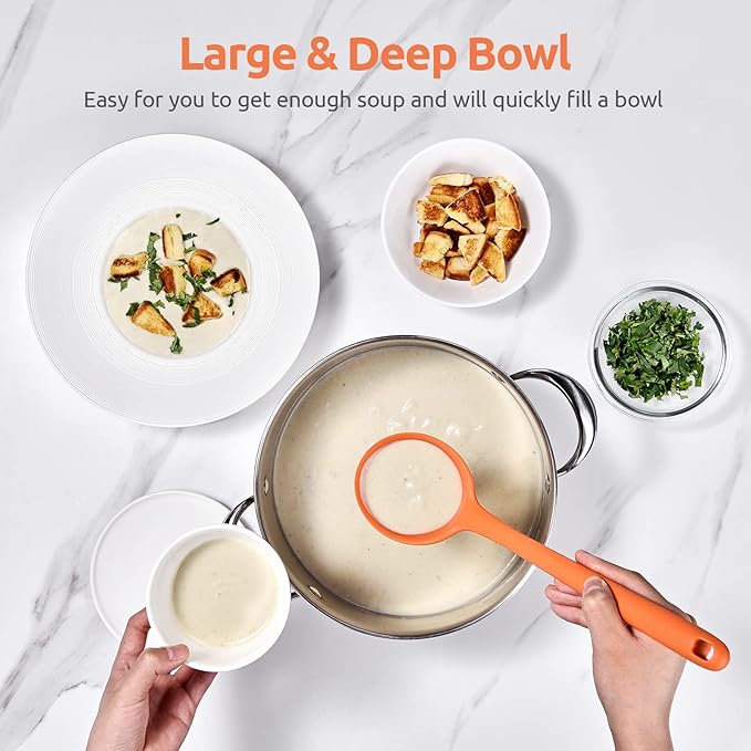 13 inch Silicone Soup Ladle: U-Taste 600ºF Heat Resistant 4 oz Large Non-stick Seamless Rubber Kitchen Deep Serving Spoon with Non-slip Solid Long Handle for Cooking Sauce/Stews/Gravies/Chili(Orange)