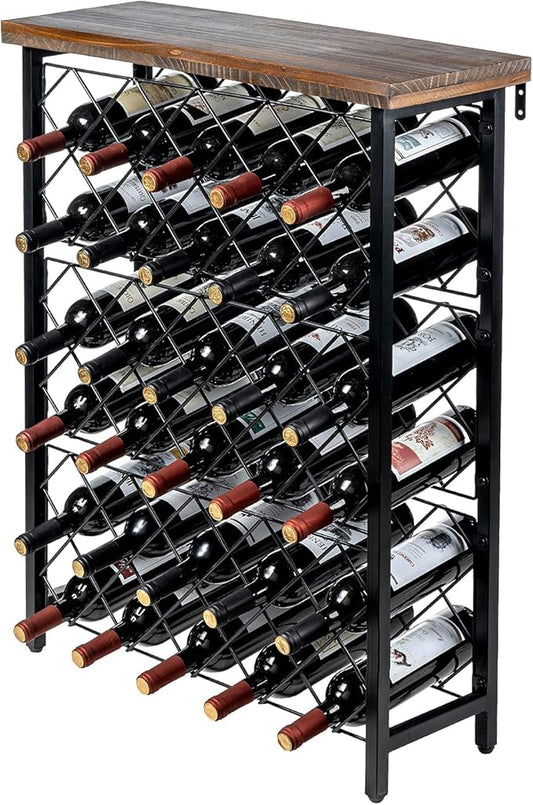 MyGift Wine Rack Freestanding Floor Stand, 9 Tier Wine Bottle Shelf - Holds up to 54 Bottles (with Wood)