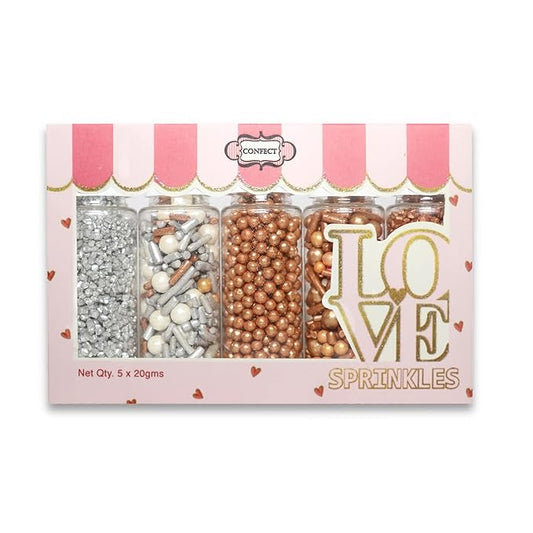 Confect Sprinkles for Cake & Cupcake Decoration | Pack of 5 Party Sparkle Sprinkles | Champagne Gold Pearl | Sliver & Bronze Jimmies Sliver Sparkling Sugar | Vegan, Gluten-Free, Nut-Free, Soy-Free, Dairy-Free, Palm Oil-Free - 5 Oz