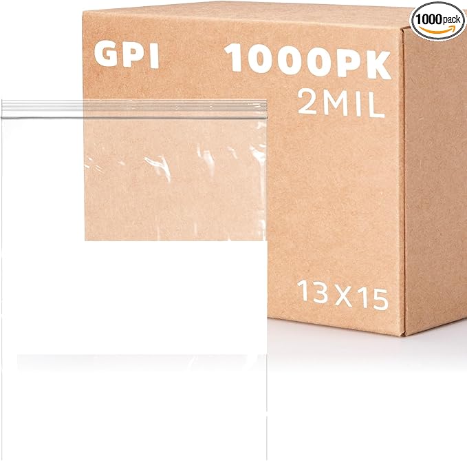 13" x 15" 2 Gallon Large Zip Bags, 2 Mil Thick Clear Plastic Reclosable Zipper Lock Bags with Write-on White Block, with Resealable Zip Top Lock for Food Storage & Office Supplies, 1000 Count