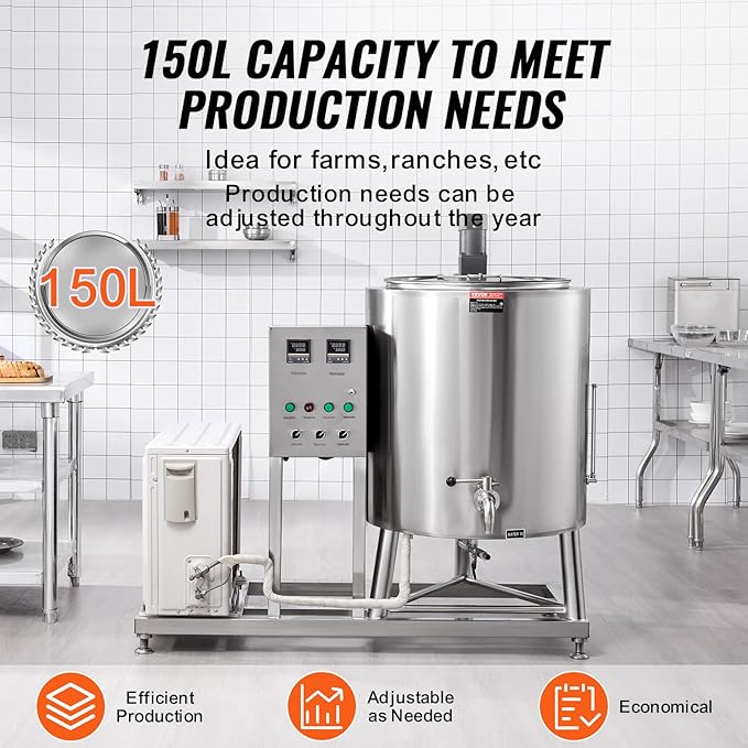 VEVOR Milk Pasteurizer 150L, Commercial Milk Pasteurization Machine, Food Grade 304 Stainless Steel, Professional Pasteurization with Time and Temperature Control, for Milk Juice Yogurt Sterilization