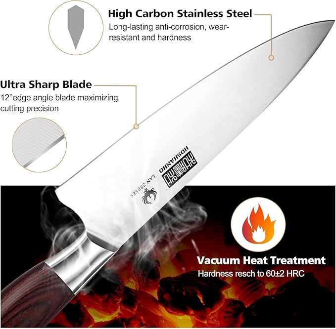 Kitchen Knife Set with Block 18-Piece, Super Sharp High Carbon Stainless Steel Chef Knife Set, Professional Cutlery Knife Set with Sharpener