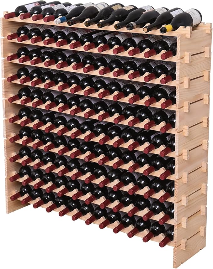 Freestanding Wine Rack Cabinet Floor Standing 120 Bottle Pine Stackable Storage Modular Wine Rack Display Stand
