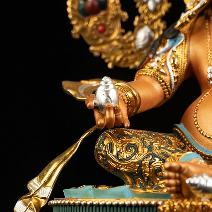 Vajrayana Buddha of Wealth-Yellow Jambhala, Tibetan Buddhism, Artisan Series, Nepalese Craft, Engraving, Painting for Buddhist Altar Zen Meditation,5.11"