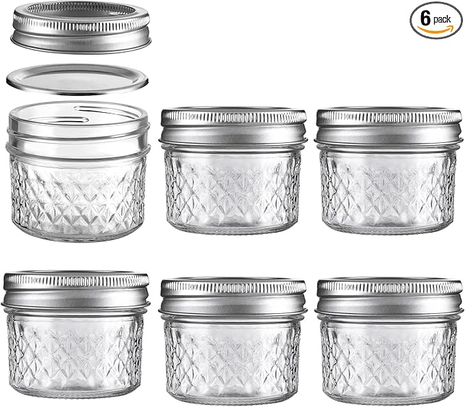 Mason Jars Airtight Lids Glass Canning Jars 3.4oz/100ml Regular Lids Spice Jars Honey Jars for Yogurt,Jam,Spice,Overnight Oats Canning, Preserving,Decorations,Jelly,Dessert,6 Pack (3.4 oz)