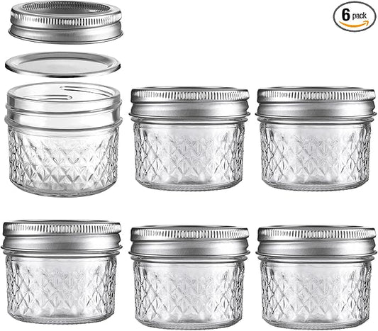 Mason Jars Airtight Lids Glass Canning Jars 3.4oz/100ml Regular Lids Spice Jars Honey Jars for Yogurt,Jam,Spice,Overnight Oats Canning, Preserving,Decorations,Jelly,Dessert,6 Pack (3.4 oz)