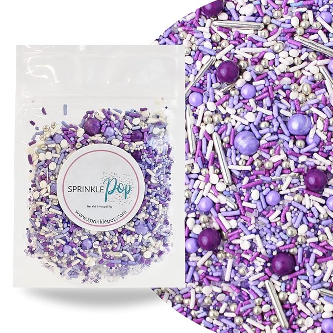 Sprinkle Pop Perfectly Purple Sprinkle Mix| Monochromatic Mix of Rich Purple White & Lavender Sprinkles Made in USA for Decorating Valentine’s Day Bridal Shower Birthday Cakes Cookies Cupcakes, 2oz