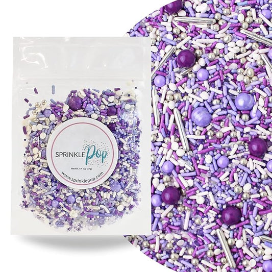 Sprinkle Pop Perfectly Purple Sprinkle Mix| Monochromatic Mix of Rich Purple White & Lavender Sprinkles Made in USA for Decorating Valentine’s Day Bridal Shower Birthday Cakes Cookies Cupcakes, 2oz