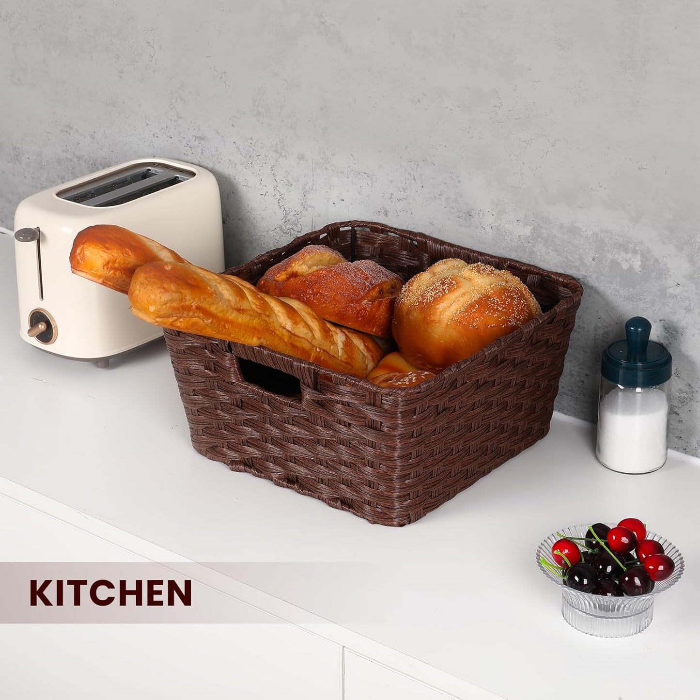 Wicker Storage Baskets, Baskets for Shelves, Toilet Paper, Woven Storage Baskets for Organizing, Brown, 12" x 12" x 6", 2-Pack