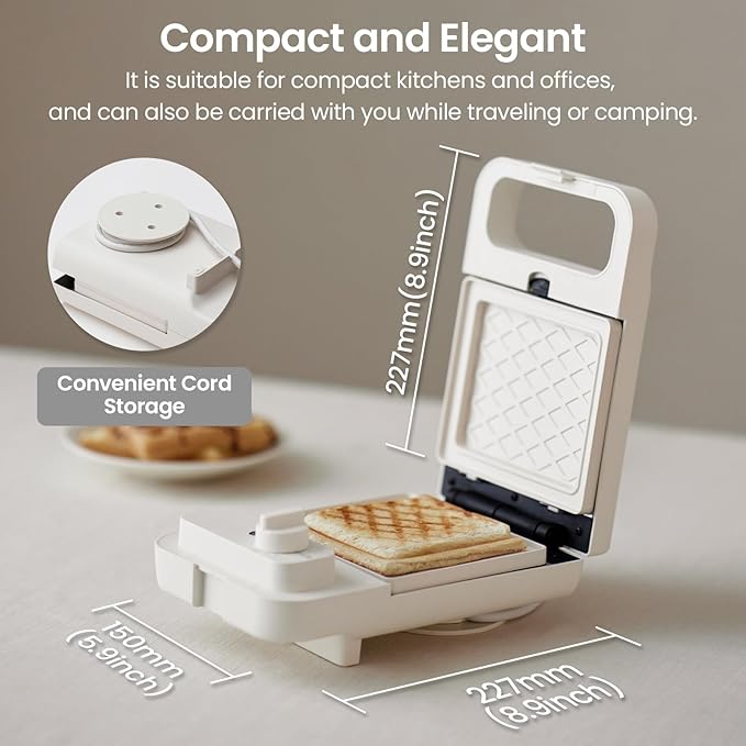 Waffle Sandwich Maker 2 in 1 Grill, Olayks Compact Waffle Makers with Removable Non-Stick Plates, Perfect for Cooking Grilled Cheese, Tuna Melts, Burgers, Steaks and Snacks