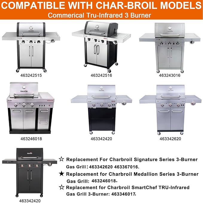 Grill Grates and Emitter Plates for Charbroil Commercial TRU-Infrared 3 Burner 463242516 463242515 466242515 466242615 463243016 463367516 463367016 466242516 463342620, G466-0025-W1A G466-2400-W1