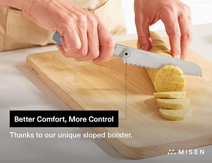Misen Serrated Bread Knife - High-Carbon Japanese AUS8 Steel - Perfect for Soft Foods, Bread, Pastries, and Fruits - Verstatile Slicer, Razor-Sharp Edge, Durable Blade, Ergonomic Handle - 5", White
