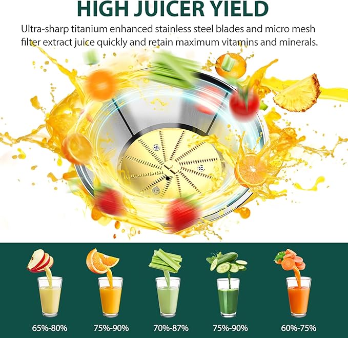 1300W KOIOS Centrifugal Juicer Machines, Juice Extractor with Extra Large 3inch Feed Chute, Full Copper Motor, Titanium-Plated Filter, High Juice Yield, 3 Speeds Mode,Easy to Clean with Brush,BPA-Free