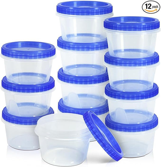 12 Pack Freezer Containers with Lids, 16 Oz Stackable Reusable Plastic Storage Container, Airtight Plastic Food Storage Containers with Twist Top Lids for Food Soup Jello Sauce